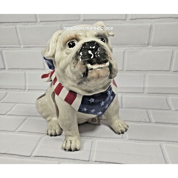 Blue Sky Bulldog Cookie Jar STARS AND STRIPES FOREVER Ceramic or a Dog treat jar - Picture 2 of 10
